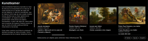 A user interface shows four paintings with identifying information about each in Spanish