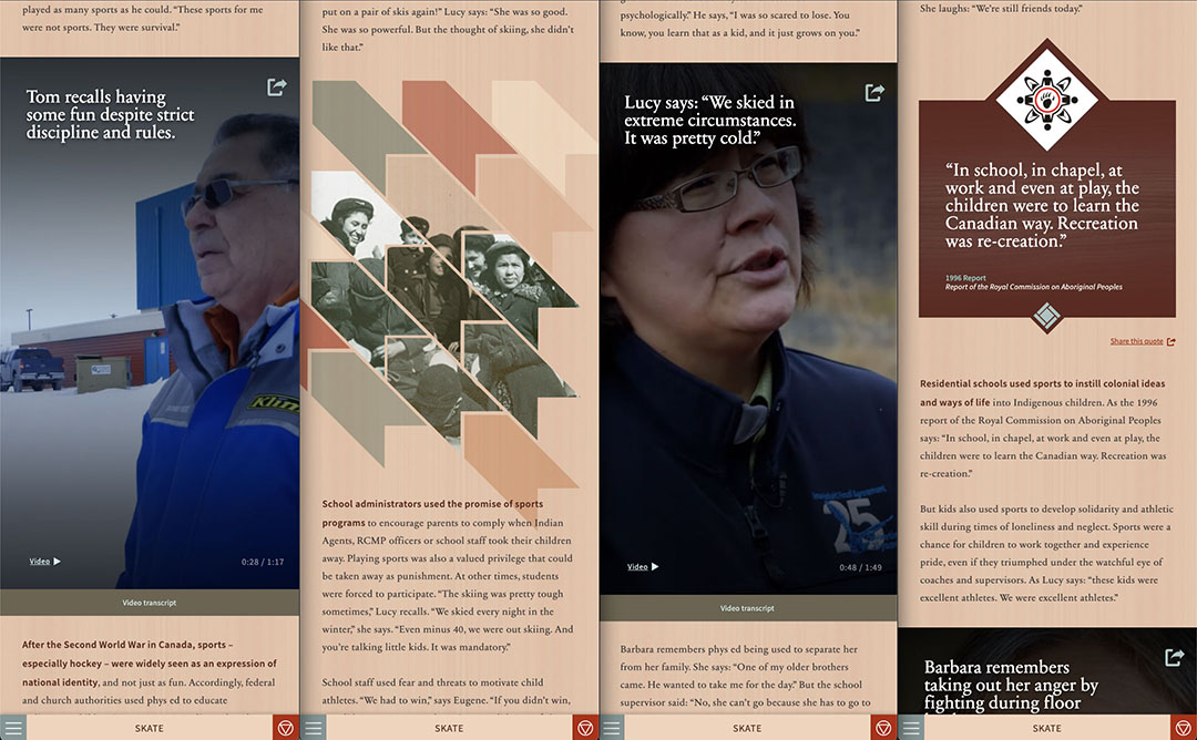 Four screenshots from mobile devices featuring faces of various individuals with large text quotes.